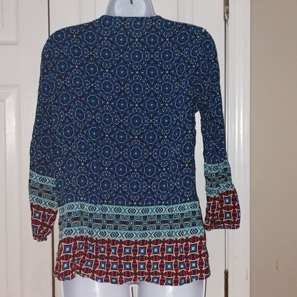 Grande and Greene  multicolor  boho 3/4 sleeve top Sz S - Picture 3 of 4
